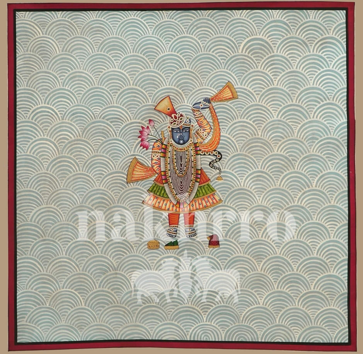 Blue Waves Shrinath Ji Geometric Contemporary Pichwai