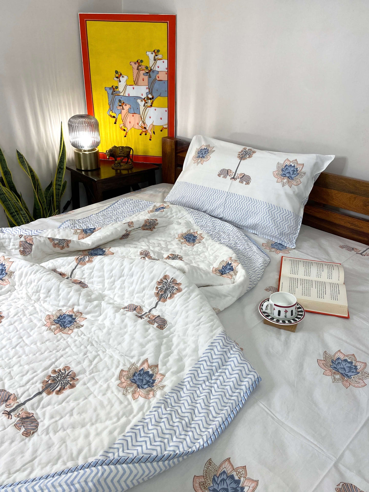 Gaj Pastel Shades Organic Mul Cotton Single Bed Quilt - Nakhrro