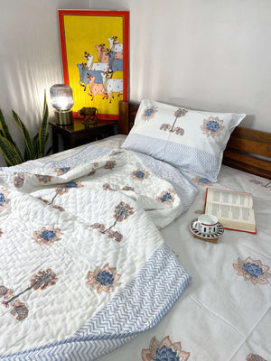 Gaj Pastel Shades Organic Mul Cotton Single Bed Quilt - Nakhrro