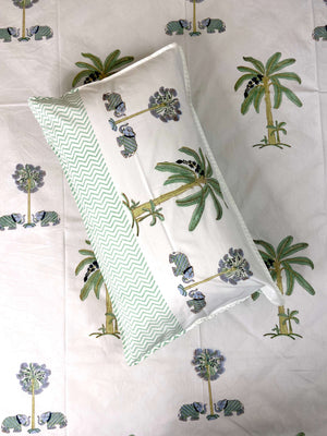 Pastel Green Gaj Palm Hand Block Percale Cotton King Bedsheet - Nakhrro