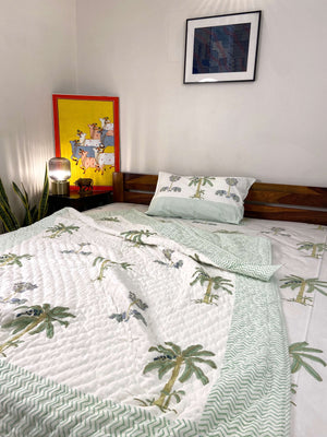 Gaj Green Pastel Organic Mul Cotton Single Bed Quilt - Nakhrro