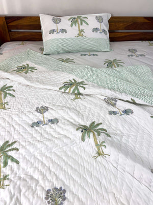 Gaj Green Pastel Organic Mul Cotton Single Bed Quilt - Nakhrro