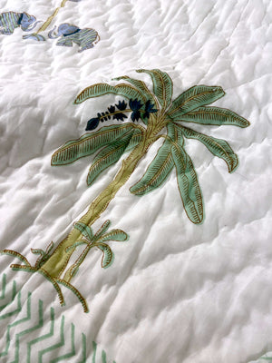 Gaj Green Pastel Organic Mul Cotton Single Bed Quilt - Nakhrro