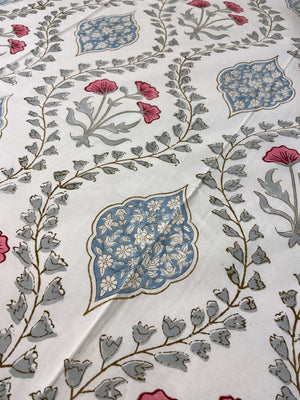 Floral Jaal Percale Hand Block Cotton King Bedsheet - Nakhrro