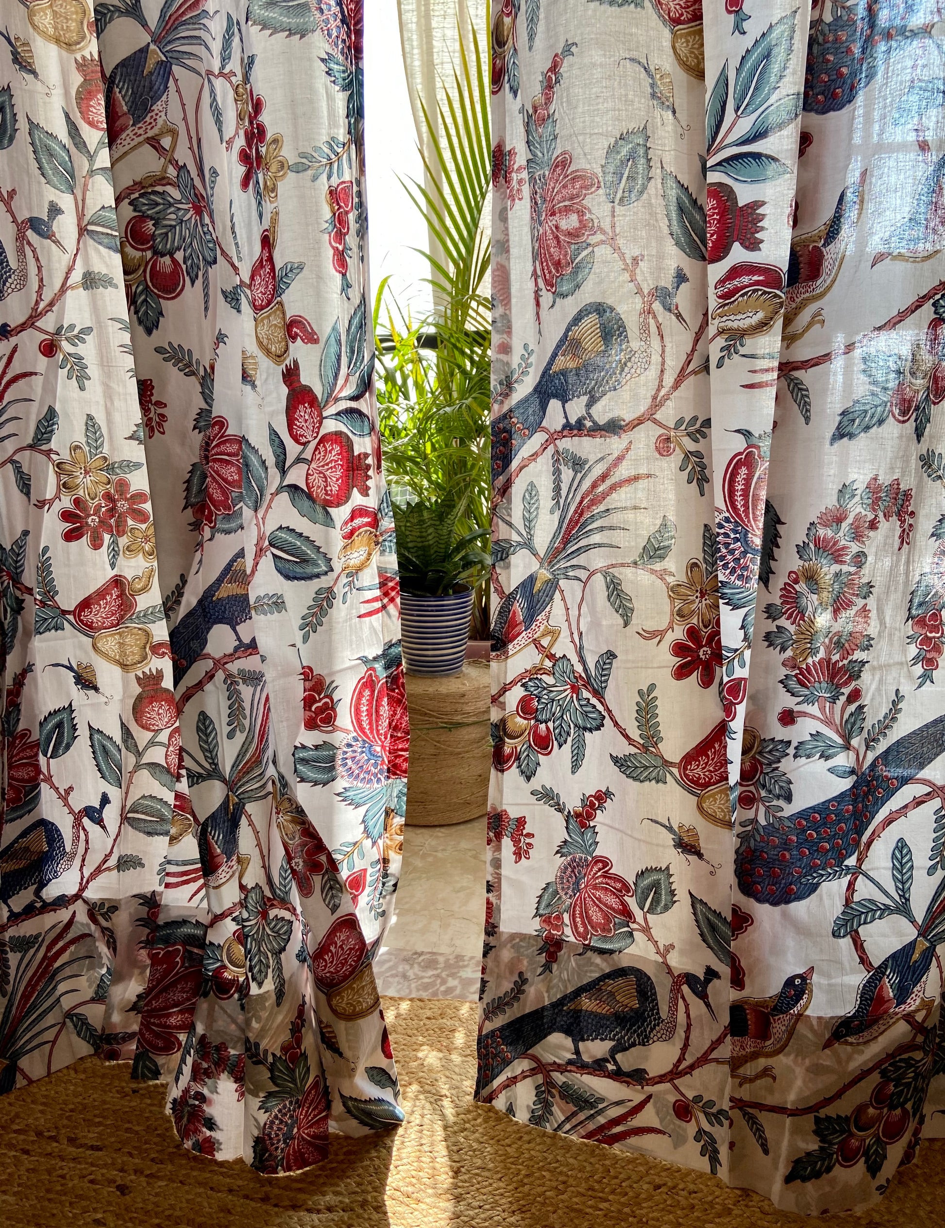 White Peacock Cotton Curtain (set of 2) - Nakhrro