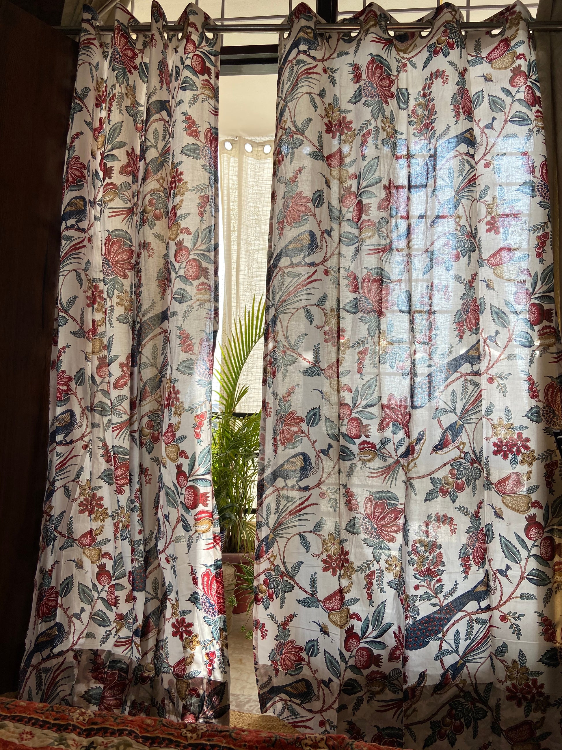 White Peacock Cotton Curtain (set of 2) - Nakhrro
