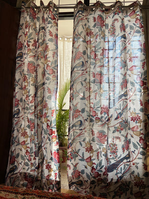 White Peacock Cotton Curtain (set of 2) - Nakhrro