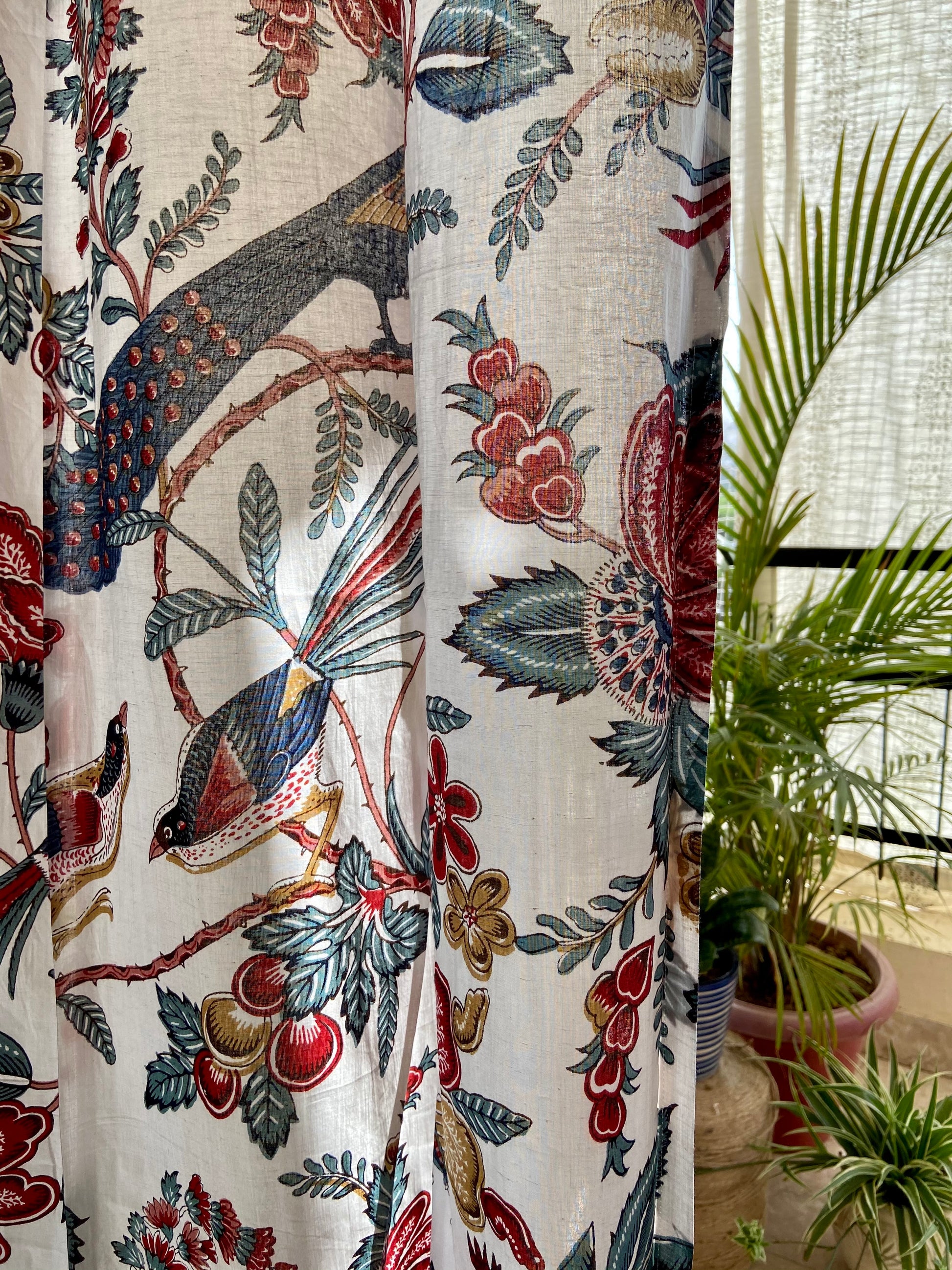 White Peacock Cotton Curtain (set of 2) - Nakhrro