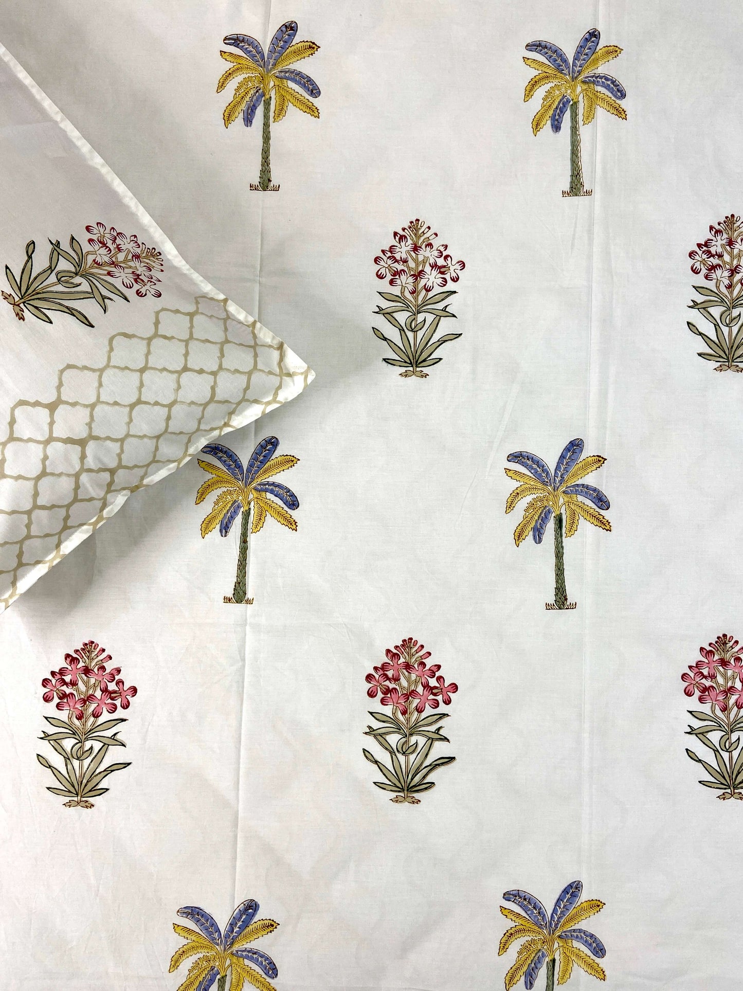 Banana Palm Floral Hand Block Percale Cotton King Bedsheet - Nakhrro