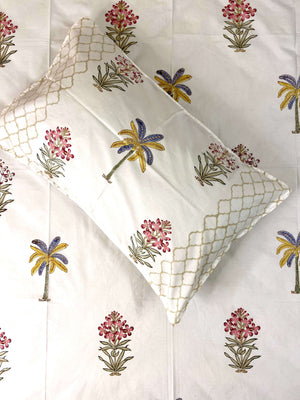 Banana Palm Floral Hand Block Percale Cotton King Bedsheet - Nakhrro