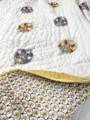 Floral Motifs Organic Mul Cotton Reversible Single Bed Quilt - Nakhrro