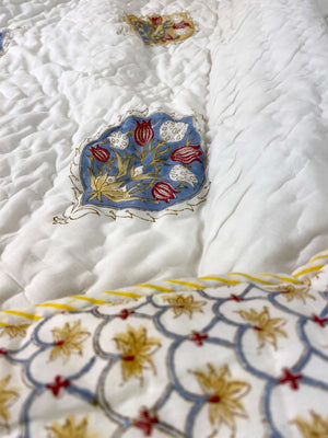 Floral Motifs Organic Mul Cotton Reversible Single Bed Quilt - Nakhrro