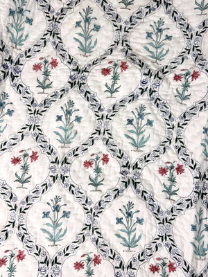 Floral Jaal Motifs Organic Mul Cotton Reversible Double Bed Quilt - Nakhrro