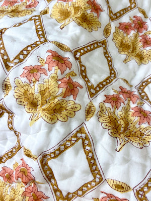 Honeycomb Floral Organic Mul Cotton Reversible Double Bed Quilt - Nakhrro