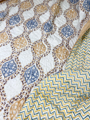 Floral Jaal Organic Mul Cotton Reversible Double Bed Quilt - Nakhrro