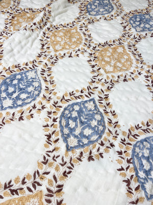 Floral Jaal Organic Mul Cotton Reversible Double Bed Quilt - Nakhrro