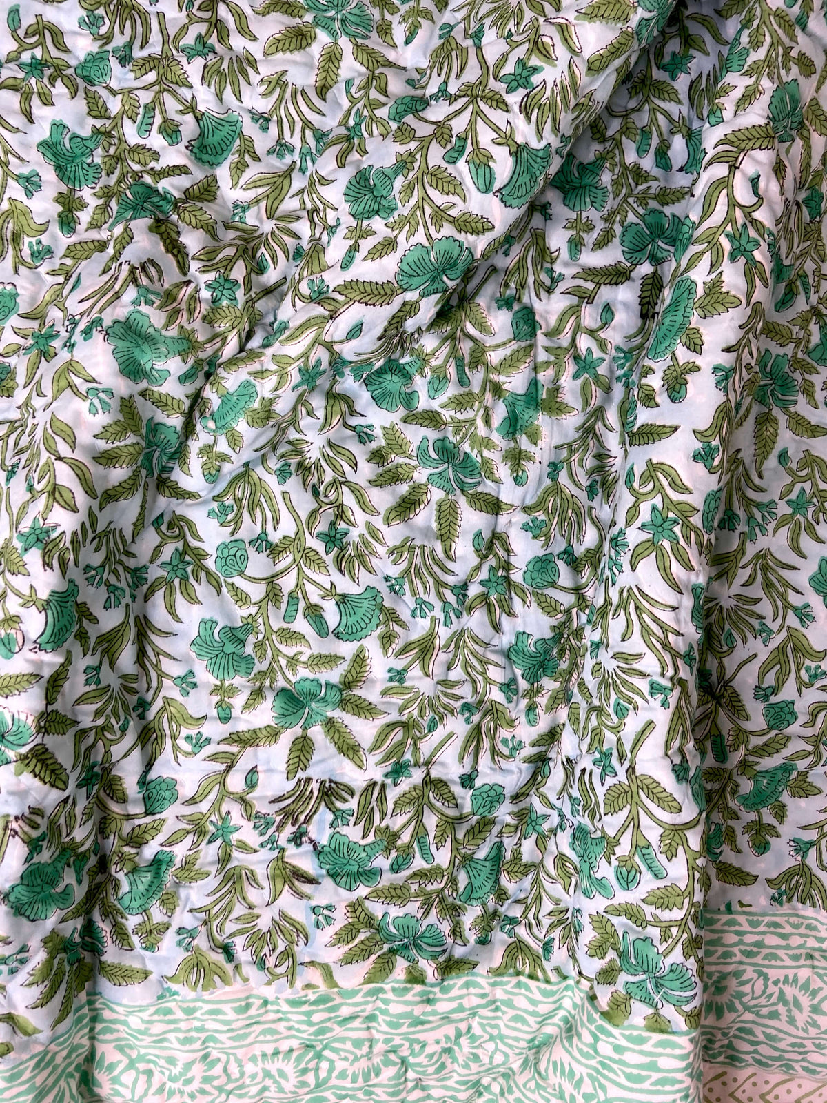 Aqua Florals Muslin Double King Bed Quilt Razai - Nakhrro