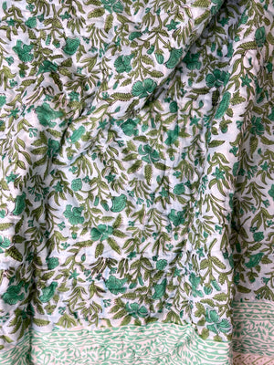 Aqua Florals Muslin Double King Bed Quilt Razai - Nakhrro