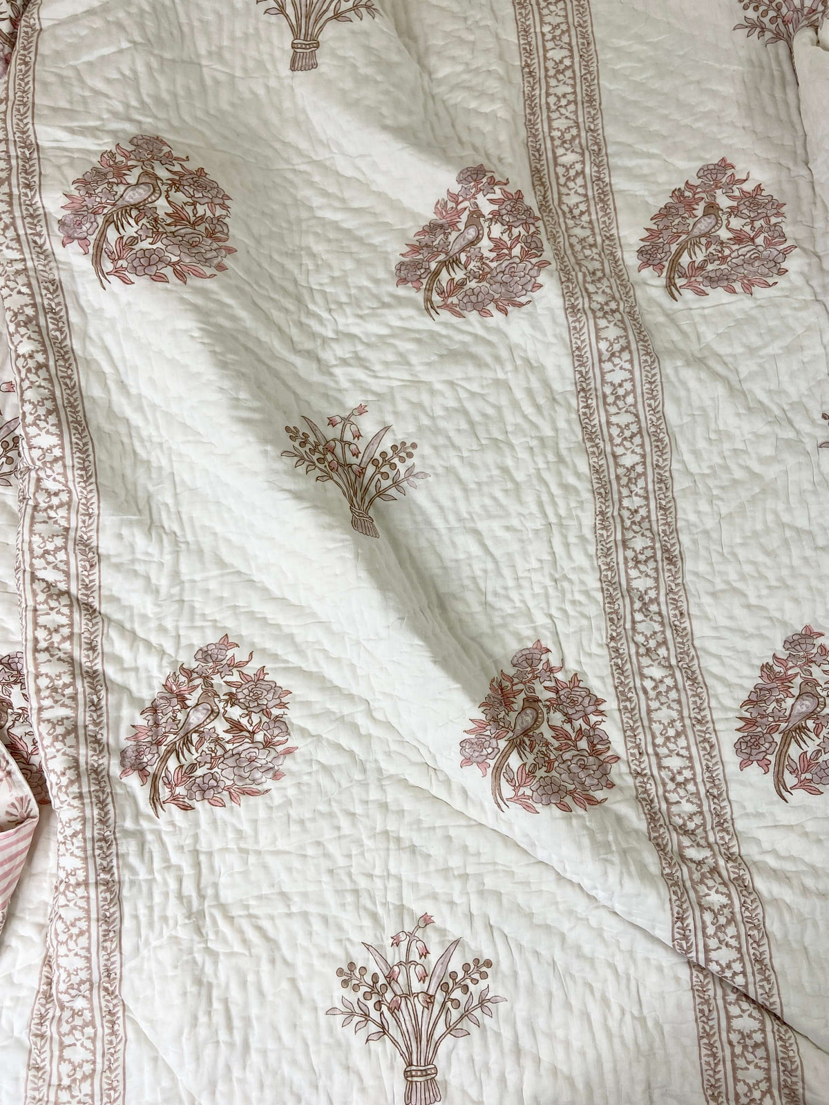 Pastel Birds Print Organic Mul Cotton Reversible Double Bed Quilt - Nakhrro