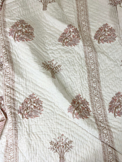 Pastel Birds Print Organic Mul Cotton Reversible Double Bed Quilt - Nakhrro