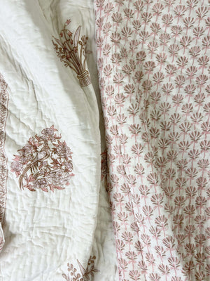 Pastel Birds Print Organic Mul Cotton Reversible Double Bed Quilt - Nakhrro