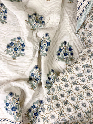 Mughal Motifs Organic Mul Cotton Reversible Double Bed Quilt - Nakhrro
