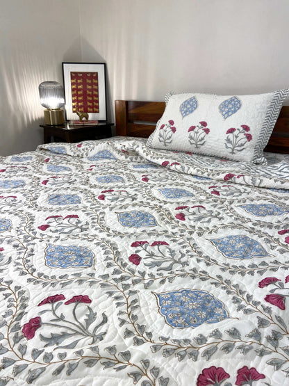 Floral Jaal Quilted Bedcover - Nakhrro