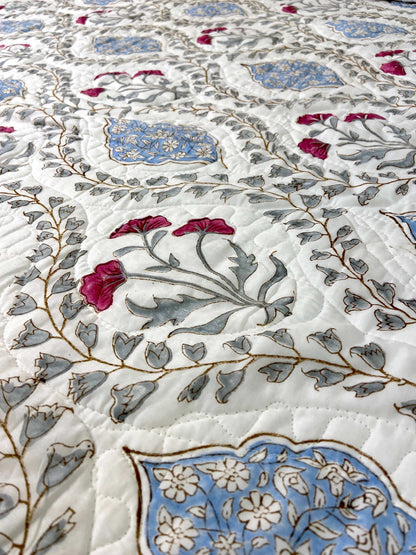 Floral Jaal Quilted Bedcover - Nakhrro