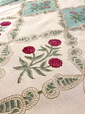 Beige Floral Jaal Hand Block Cotton Queen Bedsheet - Nakhrro