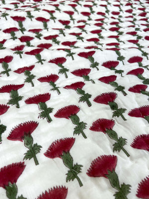 Magenta Poppy Flower Organic Mul Cotton Reversible Single Bed Quilt - Nakhrro