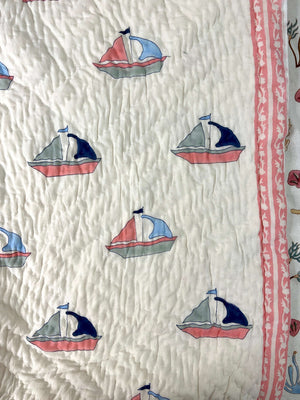 Sailing Ships Hand Block Baby Quilt - Nakhrro