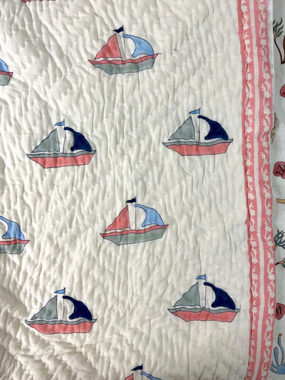 Sailing Ships Hand Block Baby Quilt - Nakhrro