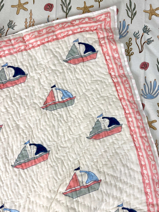 Sailing Ships Hand Block Baby Quilt - Nakhrro