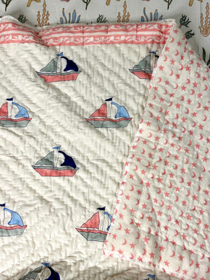 Sailing Ships Hand Block Baby Quilt - Nakhrro