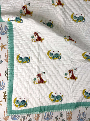 Baby Tiger Hand Block Baby Quilt - Nakhrro