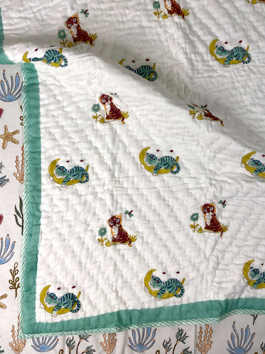 Baby Tiger Hand Block Baby Quilt - Nakhrro