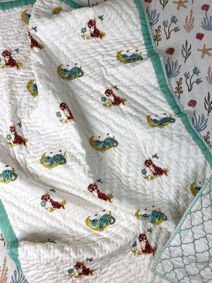 Baby Tiger Hand Block Baby Quilt - Nakhrro