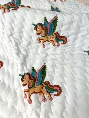 Unicorn Hand Block Baby Quilt - Nakhrro