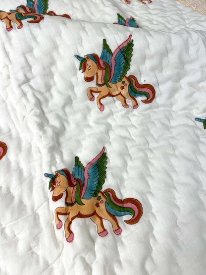 Unicorn Hand Block Baby Quilt - Nakhrro