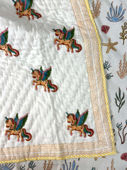 Unicorn Hand Block Baby Quilt - Nakhrro