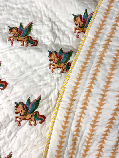 Unicorn Hand Block Baby Quilt - Nakhrro
