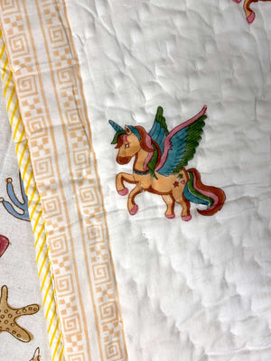 Unicorn Hand Block Baby Quilt - Nakhrro