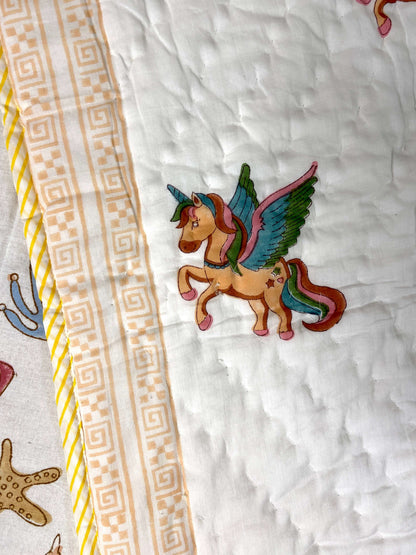Unicorn Hand Block Baby Quilt - Nakhrro