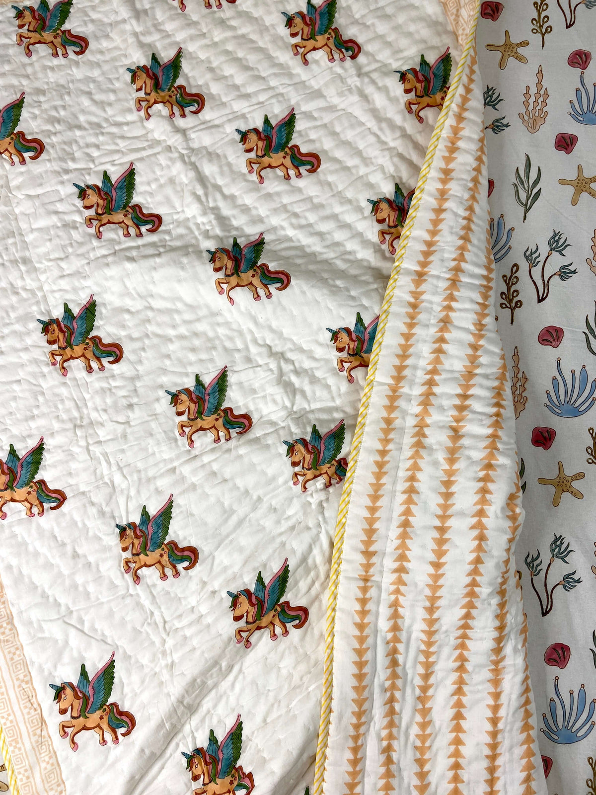 Unicorn Hand Block Baby Quilt - Nakhrro