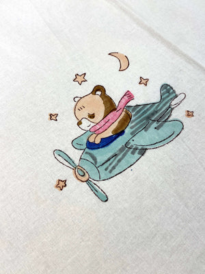 Helicopter Bear Kids Hand Block Cotton King Size Bedsheet - Nakhrro
