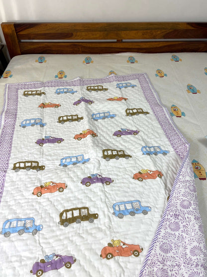 Colourful Cars Hand Block Baby Quilt - Nakhrro