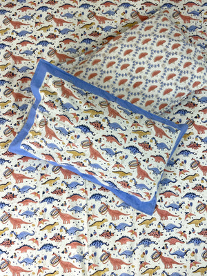 Dinosaur Colourful Kids Hand Block Cotton King Size Bedsheet - Nakhrro