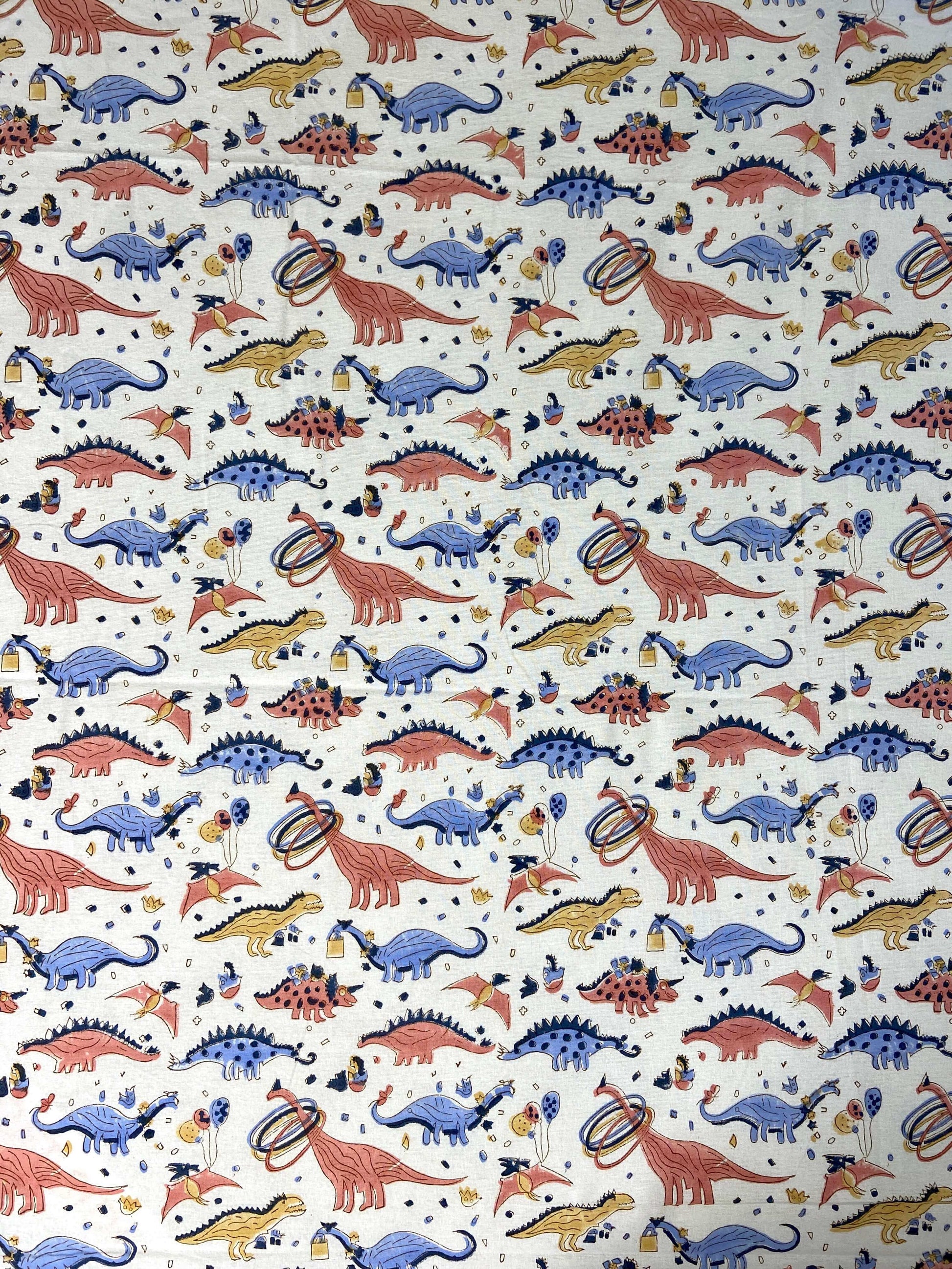 Dinosaur Colourful Kids Hand Block Cotton King Size Bedsheet - Nakhrro