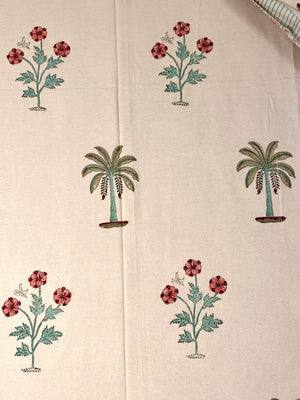 Beige Palm Floral Hand Block Cotton Queen Bedsheet - Nakhrro