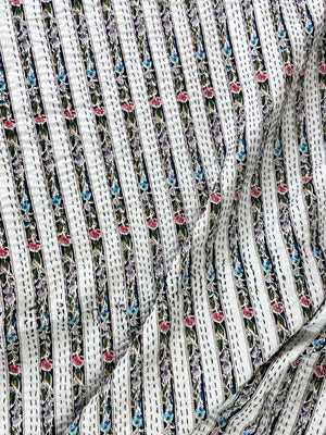 Black Floral Striped Double Bed Queen Hand Embroidered Dohar - Nakhrro